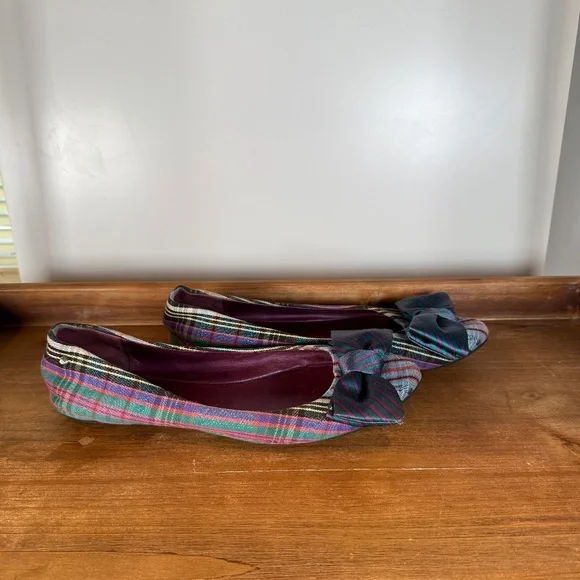 COACH Cambria Poppy Bow Plaid Tartan Flats Size 9 - Picture 3 of 4